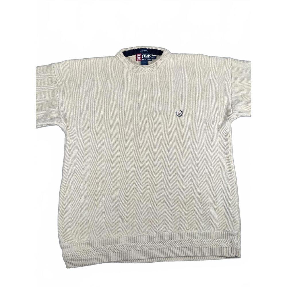 VTG Chaps Ralph Lauren Chunky Knit Men's Large Beige Crewneck Sweater